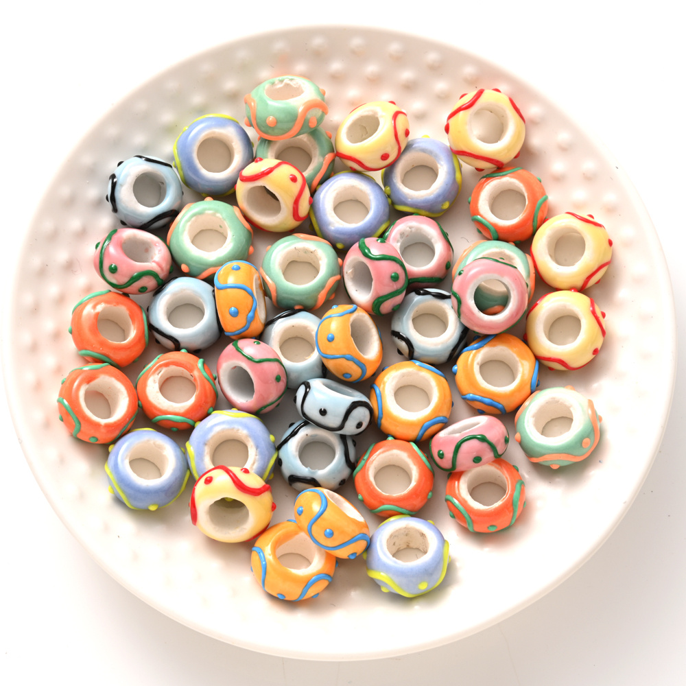 5pcs Colorful Hand-Painted Ceramic Decorative Beads